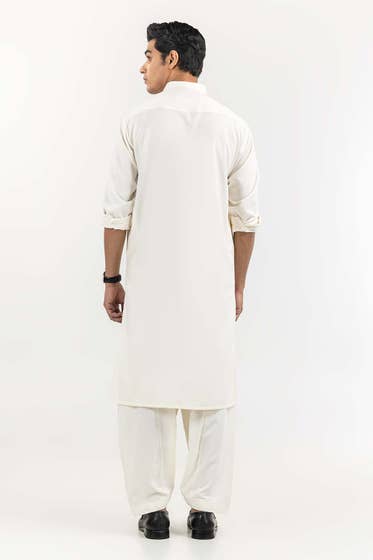 Cream Basic Shalwar Kameez - HB INDUSTRIES - Shalwar Kameez - 