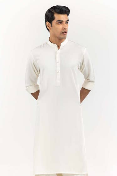 Cream Basic Shalwar Kameez - HB INDUSTRIES - Shalwar Kameez - 