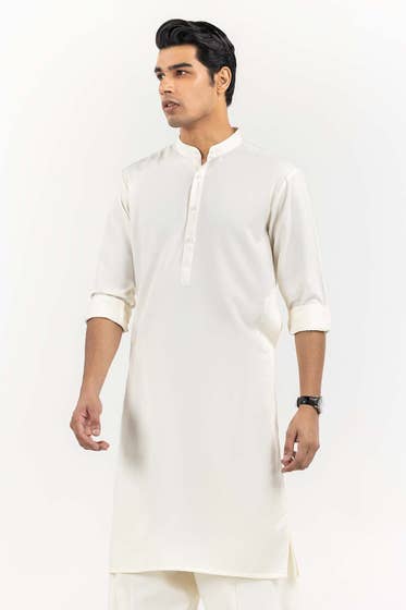 Cream Basic Shalwar Kameez - HB INDUSTRIES - Shalwar Kameez - 