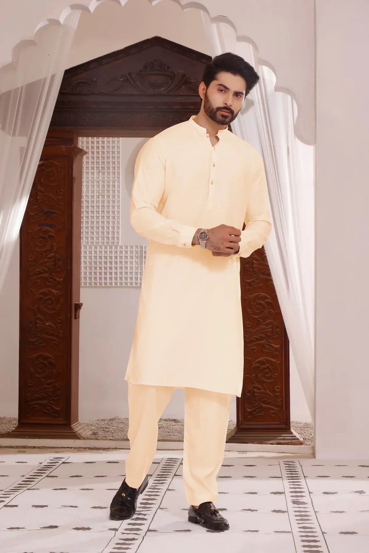 Cream Coconut Butter: Refined Shalwar Kameez - HB INDUSTRIES - Shalwar Kameez - 