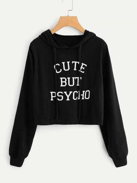 Cropped Hoddie Black Cute But Physco - HB INDUSTRIES - Hoodies & Sweatshirts - 