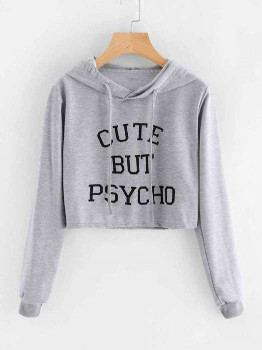 Cropped Hoddie Grey Cute But Psycho - HB INDUSTRIES - Hoodies & Sweatshirts - 