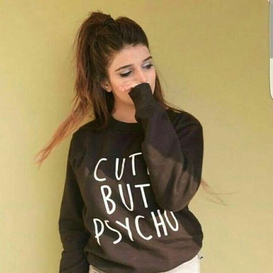 Cut But Psycho Stylish Black Printed Sweatshirt For Women - HB INDUSTRIES - Hoodies & Sweatshirts - 