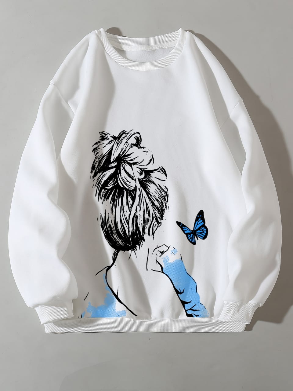Cute Anime Butterfly Fleece Full Sleeves Winter O Neck Export Quality Sweatshirt For Women - HB INDUSTRIES - Hoodies & Sweatshirts - 