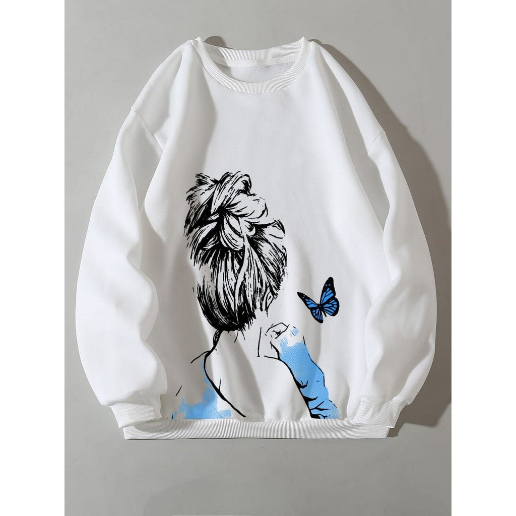 Cute Anime Butterfly Fleece Full Sleeves Winter O Neck Export Quality Sweatshirt For Women - HB INDUSTRIES - Hoodies & Sweatshirts - 