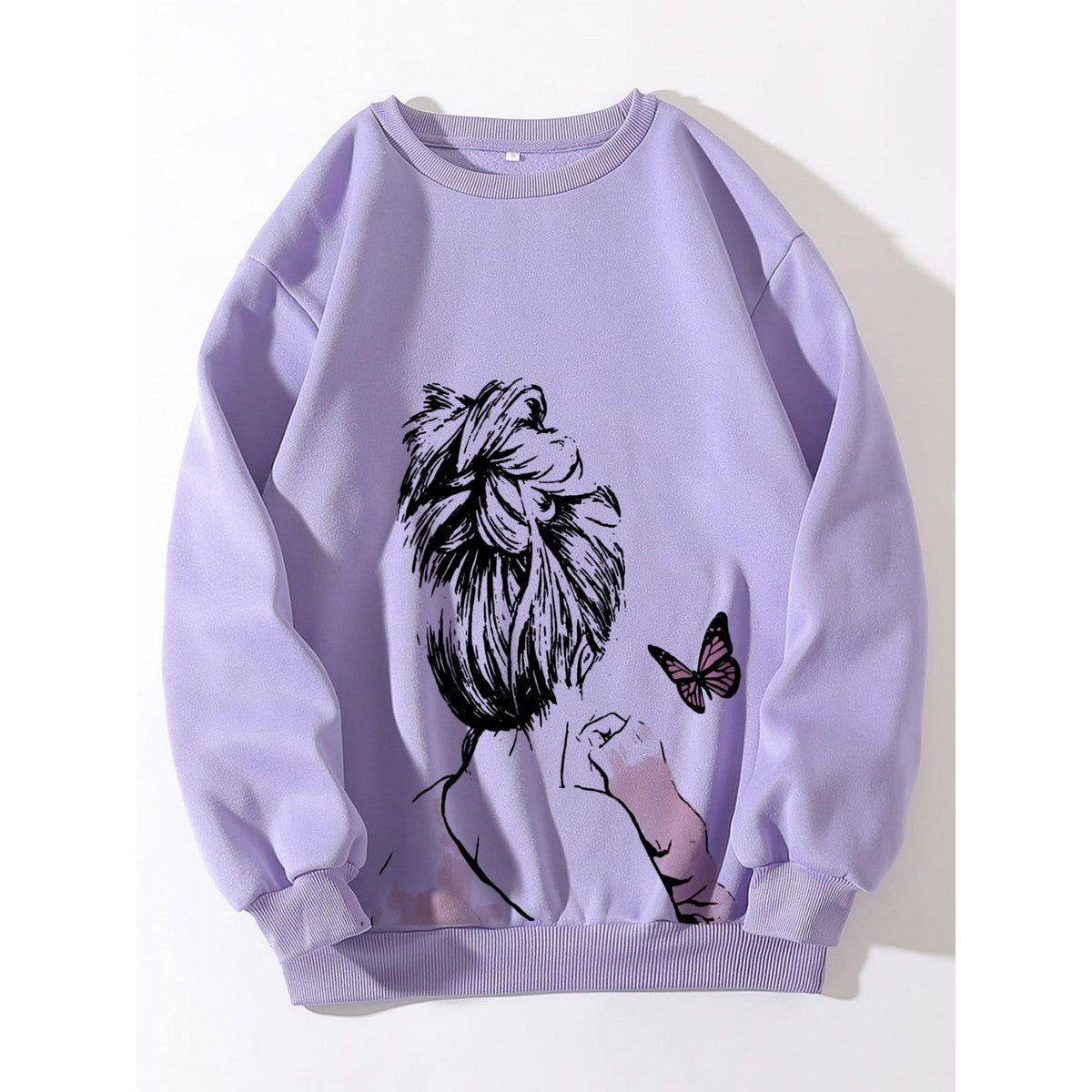 Cute Anime Butterfly Fleece Full Sleeves Winter O Neck Export Quality Sweatshirt For Women - HB INDUSTRIES - Hoodies & Sweatshirts - 