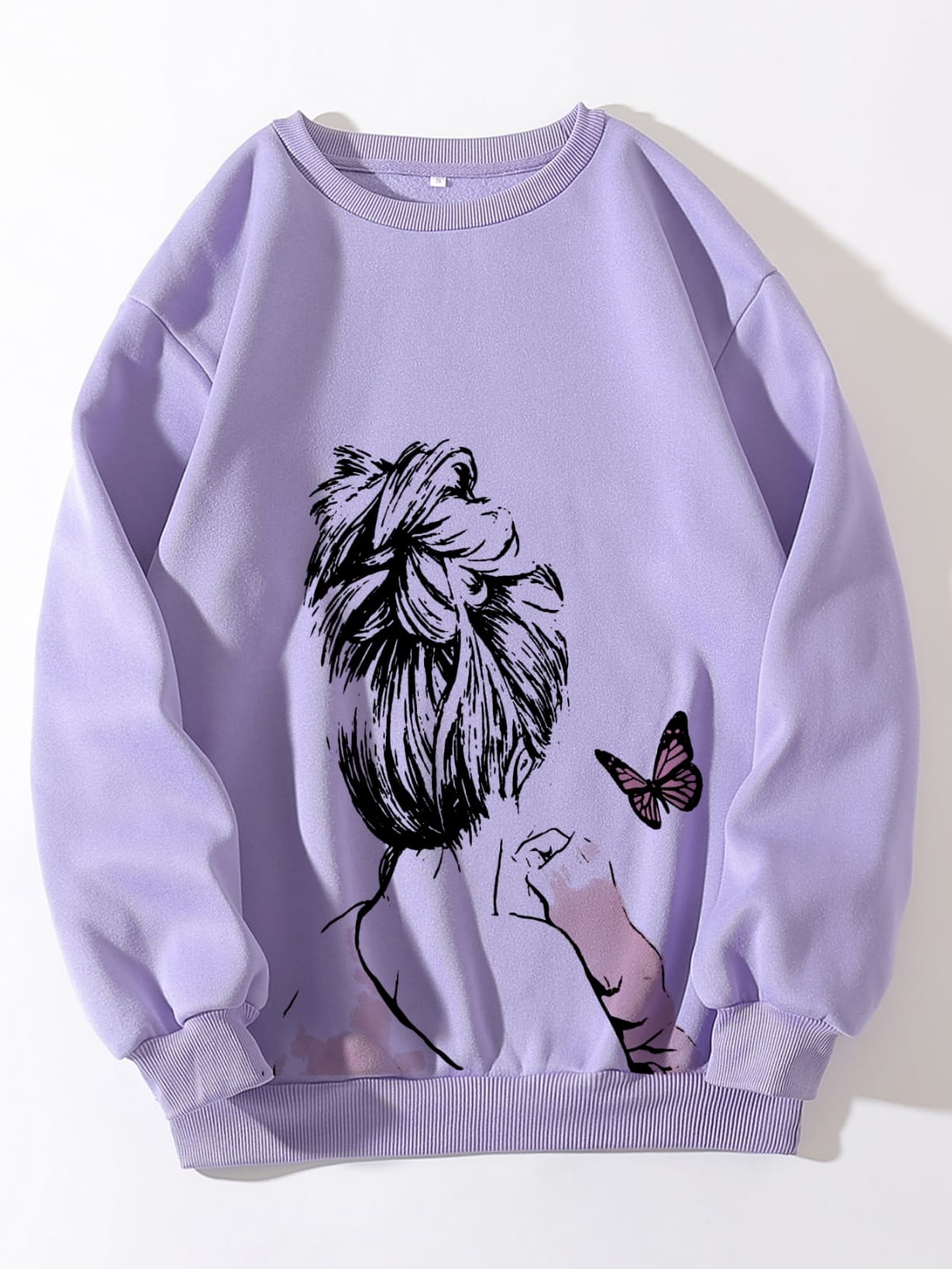 Cute Anime Butterfly Fleece Full Sleeves Winter O Neck Export Quality Sweatshirt For Women - HB INDUSTRIES - Hoodies & Sweatshirts - 