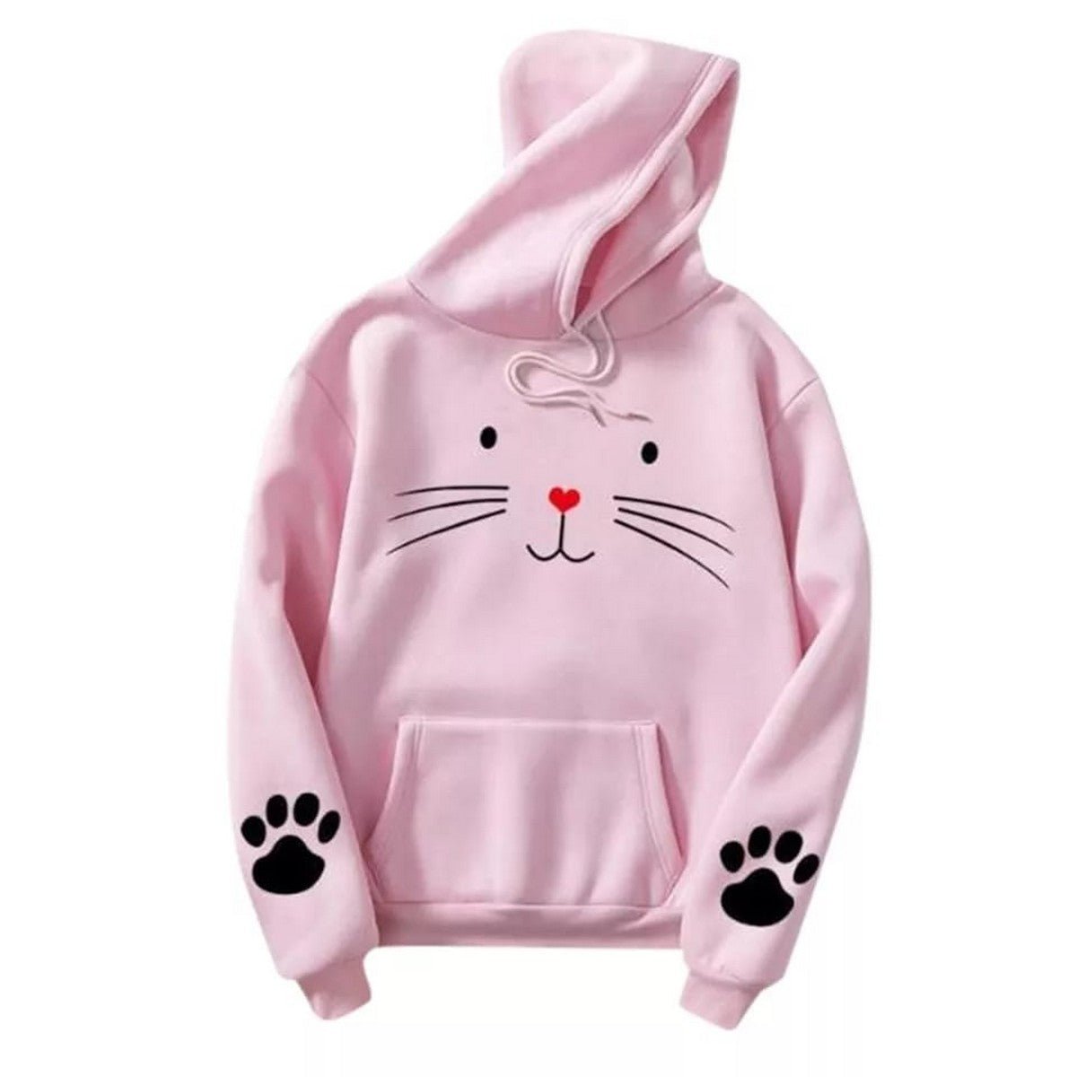 Cute Cat Pow Sleeve Print Fleece Full Sleeves Pull Over Hoodie For Women - HB INDUSTRIES - Hoodies & Sweatshirts - 
