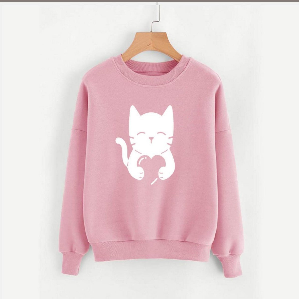 Cute Cat Printed Fleece Full Sleeves Pull Over Sweatshirt For Women - HB INDUSTRIES - Hoodies & Sweatshirts - 