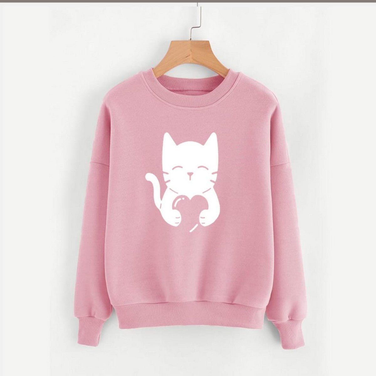 Cute Cat Printed Fleece Full Sleeves Pull Over Sweatshirt For Women - HB INDUSTRIES - Hoodies & Sweatshirts - 