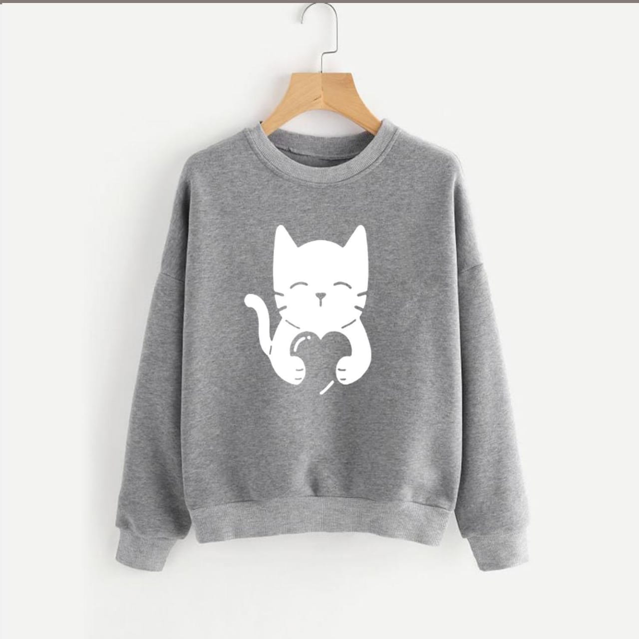 Cute Cat Printed Fleece Full Sleeves Pull Over Sweatshirt For Women - HB INDUSTRIES - Hoodies & Sweatshirts - 