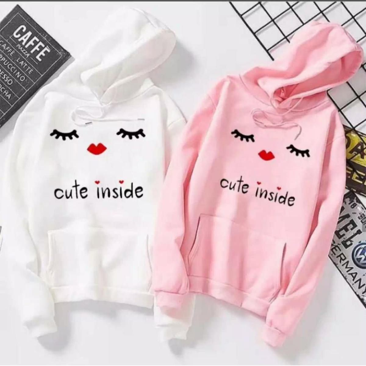 Cute Inside Printed Fleece Full Sleeves Pull Over Hoodie For Women - HB INDUSTRIES - Hoodies & Sweatshirts - 
