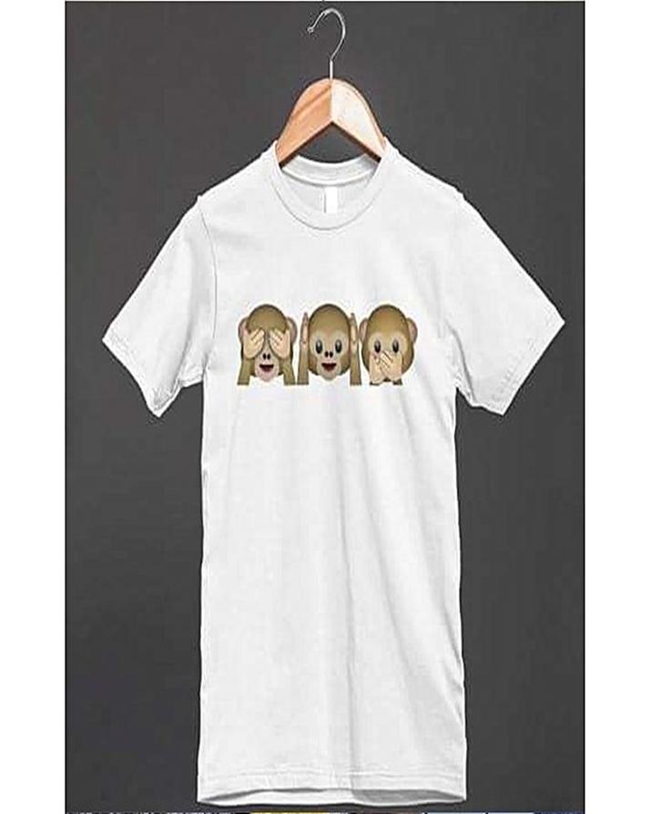 White Emojis Cotton Printed T-Shirt For Women