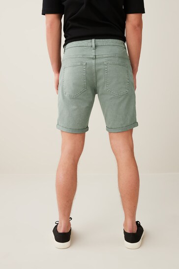 Stretch Denim Shorts For Mens Green