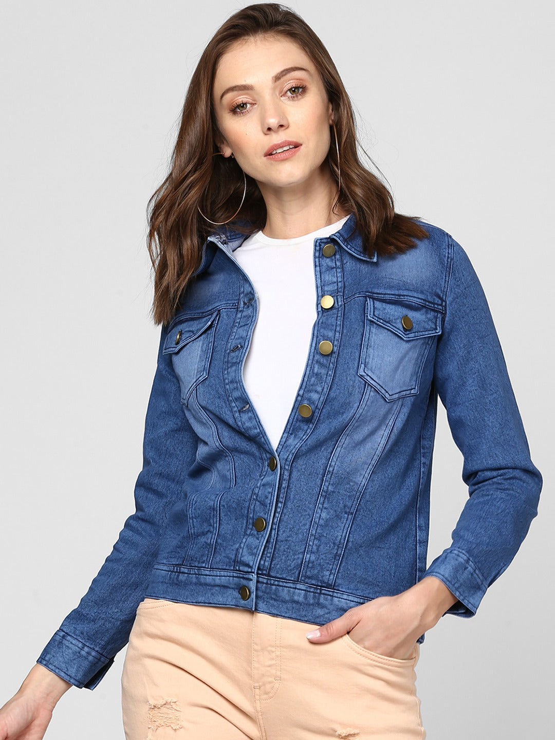 Women Blue Solid Jacket