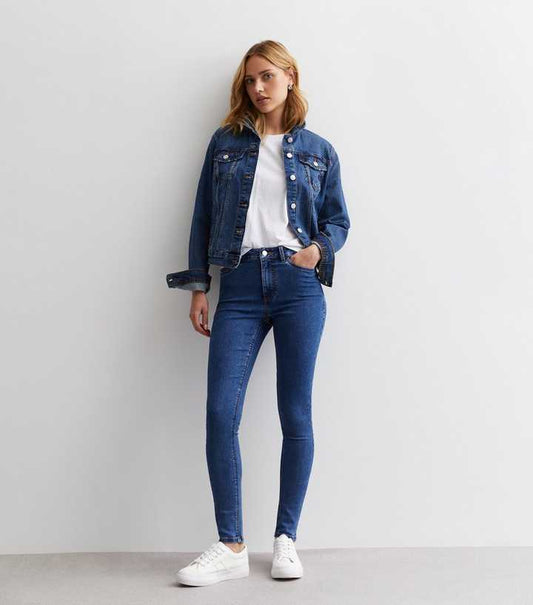 Dark Blue Mid Rise Skinny Jeans - HB INDUSTRIES - Jeans - 