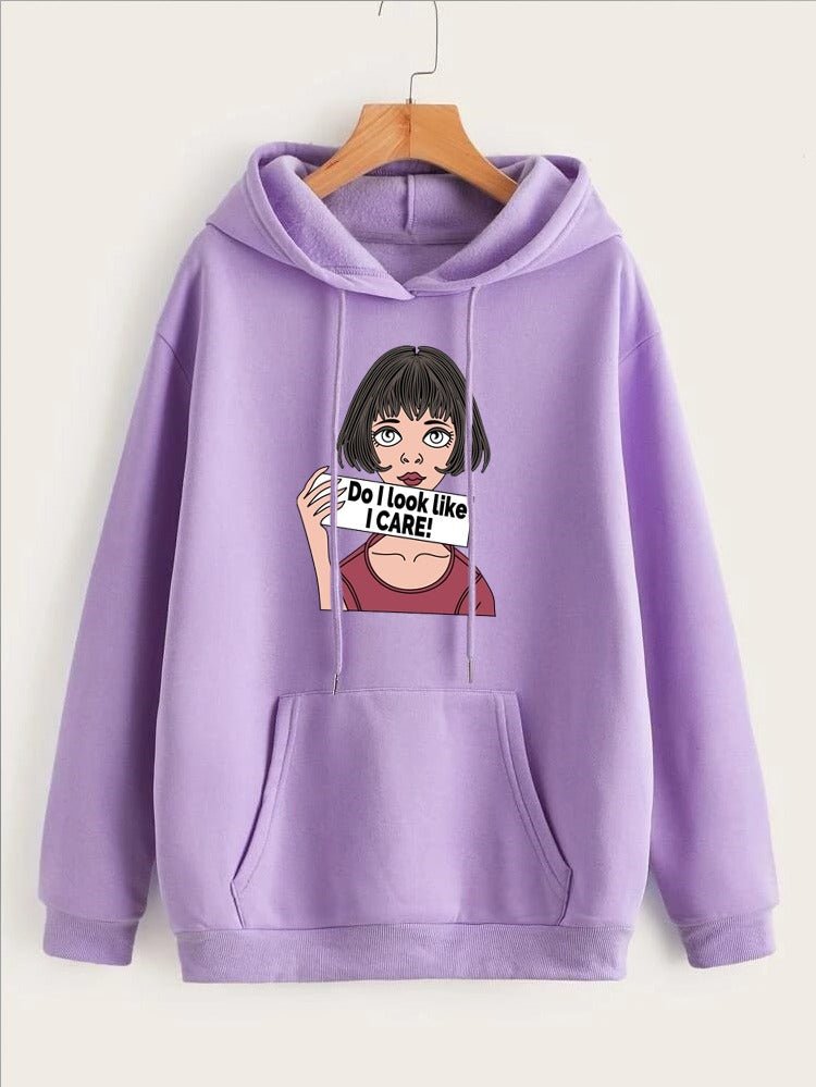 DO I Look Like I Care Anime Aesthetic Printed Fleece Full Sleeves Pull Over Hoodie For Women - HB INDUSTRIES - Hoodies & Sweatshirts - 