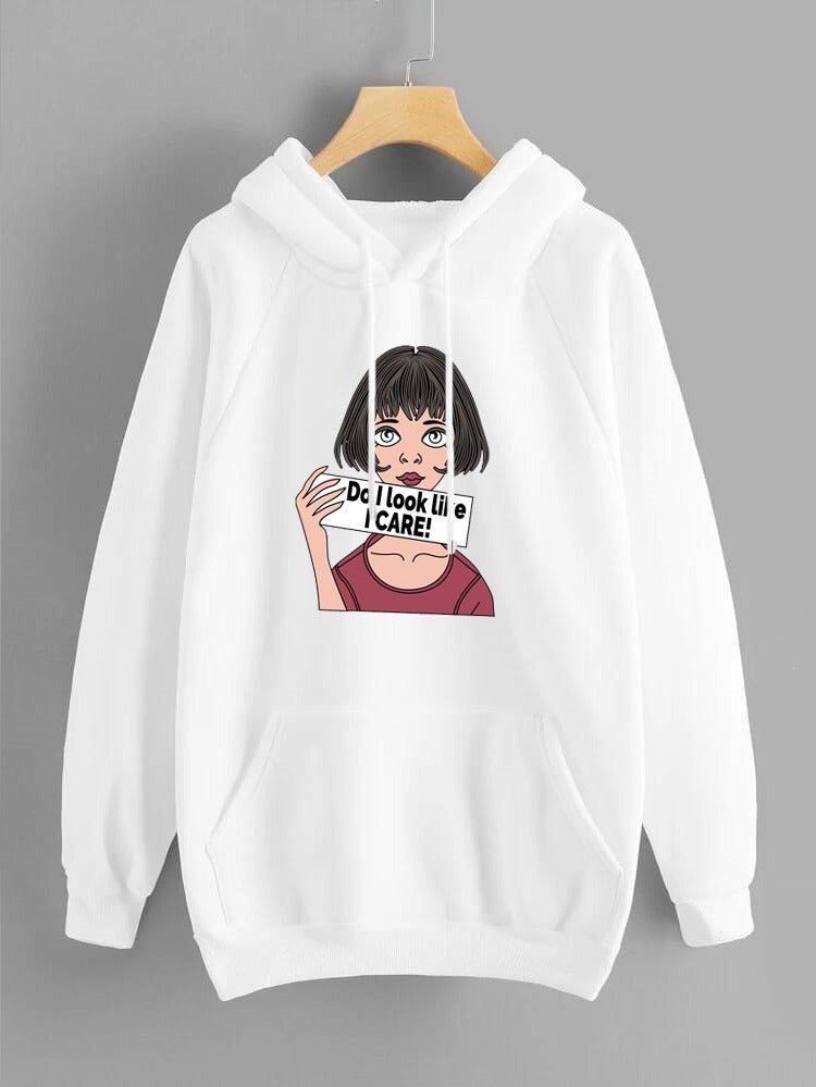 DO I Look Like I Care Anime Aesthetic Printed Fleece Full Sleeves Pull Over Hoodie For Women - HB INDUSTRIES - Hoodies & Sweatshirts - 