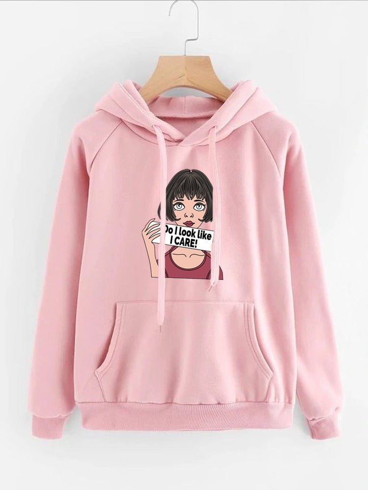 DO I Look Like I Care Anime Aesthetic Printed Fleece Full Sleeves Pull Over Hoodie For Women - HB INDUSTRIES - Hoodies & Sweatshirts - 