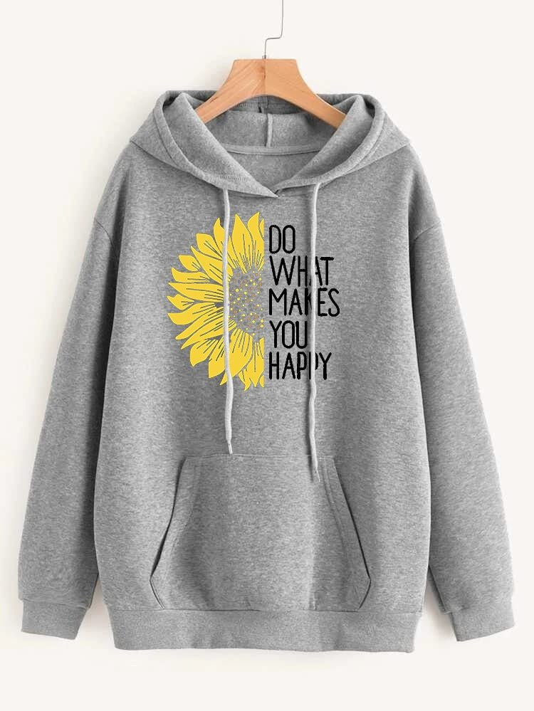 Do WHat Makes You Happy Printed Fleece Full Sleeves Pull Over Hoodie For Women - HB INDUSTRIES - Hoodies & Sweatshirts - 