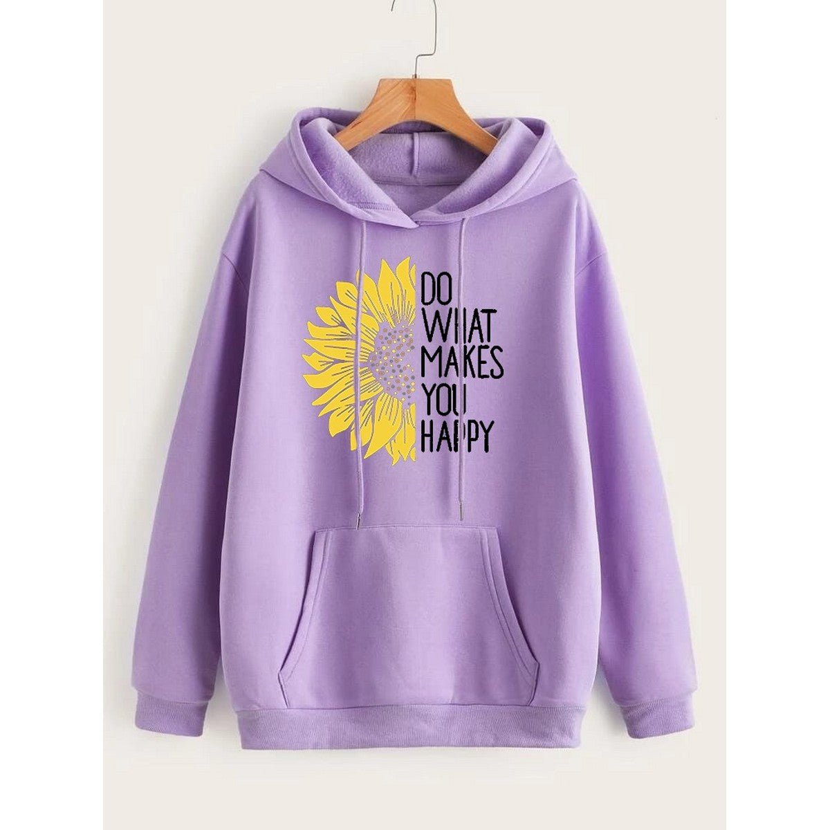 Do WHat Makes You Happy Printed Fleece Full Sleeves Pull Over Hoodie For Women - HB INDUSTRIES - Hoodies & Sweatshirts - 