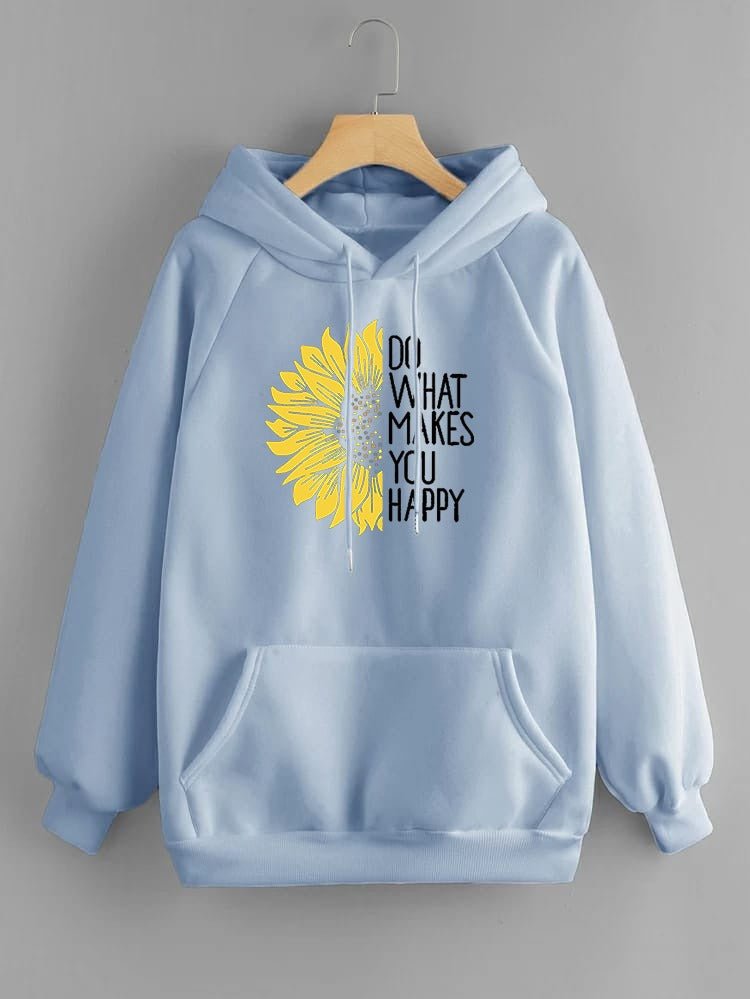 Do WHat Makes You Happy Printed Fleece Full Sleeves Pull Over Hoodie For Women - HB INDUSTRIES - Hoodies & Sweatshirts - 