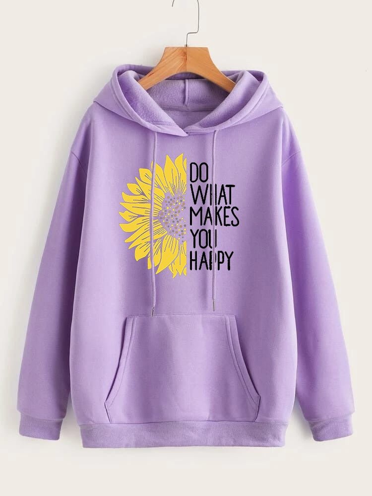 Do WHat Makes You Happy Printed Fleece Full Sleeves Pull Over Hoodie For Women - HB INDUSTRIES - Hoodies & Sweatshirts - 