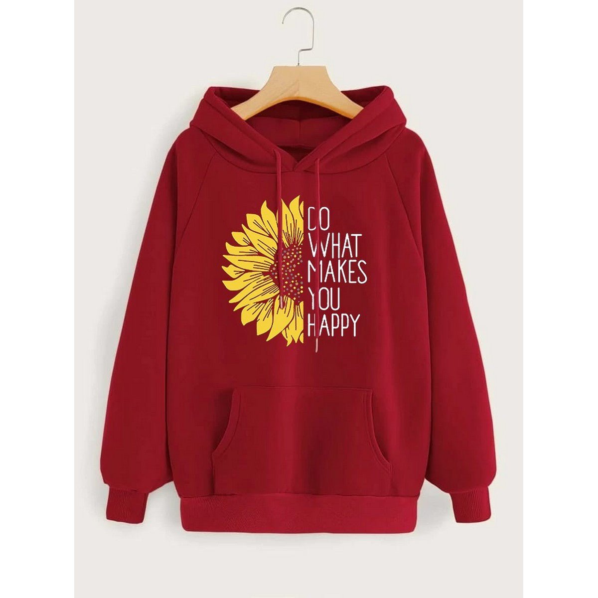 Do WHat Makes You Happy Printed Fleece Full Sleeves Pull Over Hoodie For Women - HB INDUSTRIES - Hoodies & Sweatshirts - 