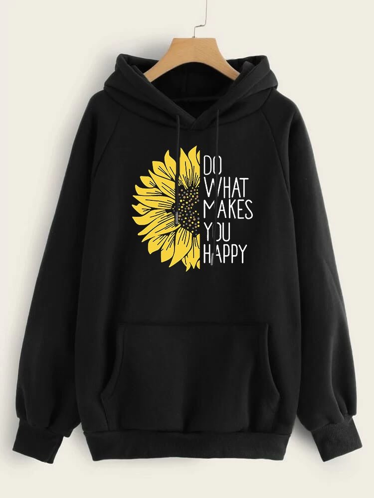 Do WHat Makes You Happy Printed Fleece Full Sleeves Pull Over Hoodie For Women - HB INDUSTRIES - Hoodies & Sweatshirts - 