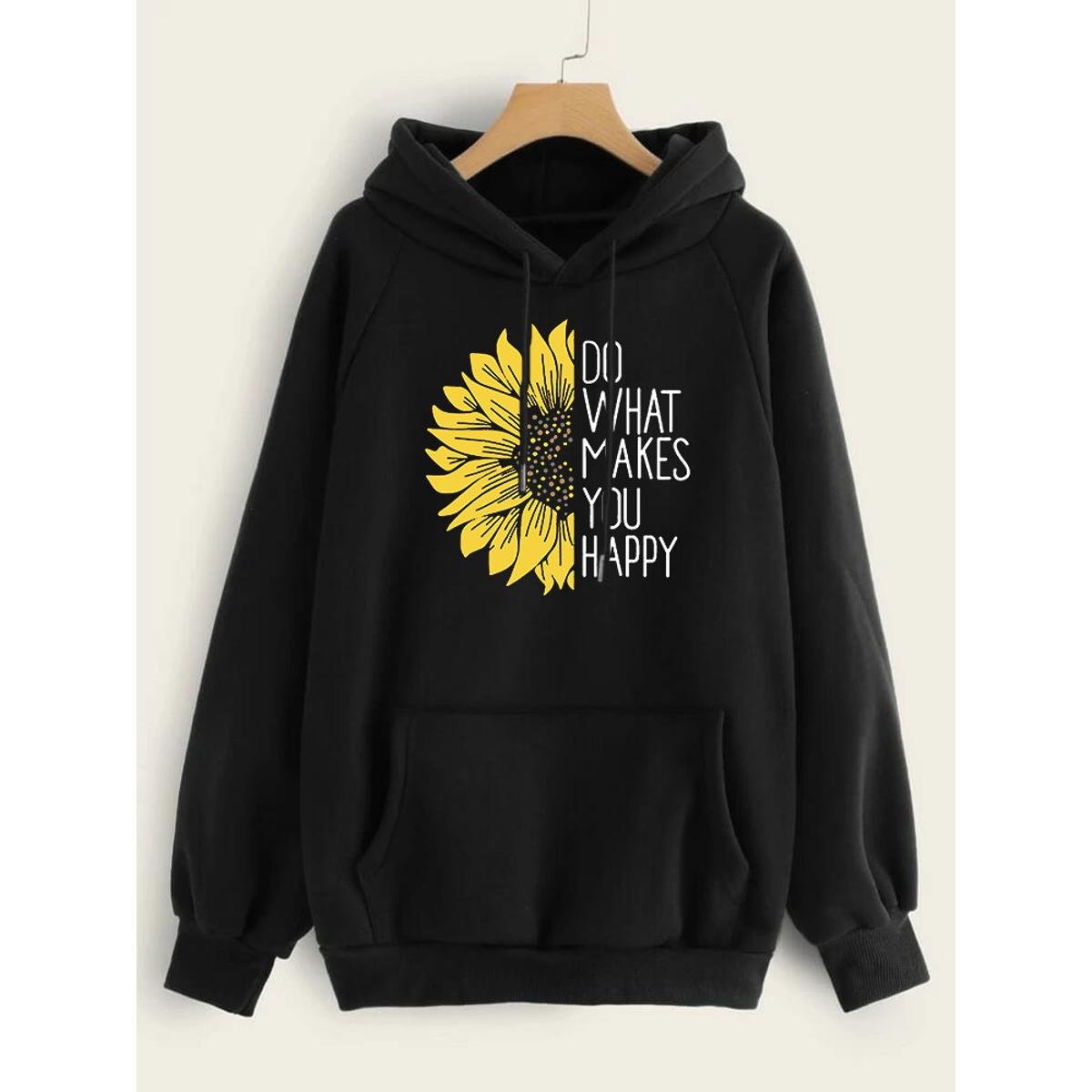 Do WHat Makes You Happy Printed Fleece Full Sleeves Pull Over Hoodie For Women - HB INDUSTRIES - Hoodies & Sweatshirts - 