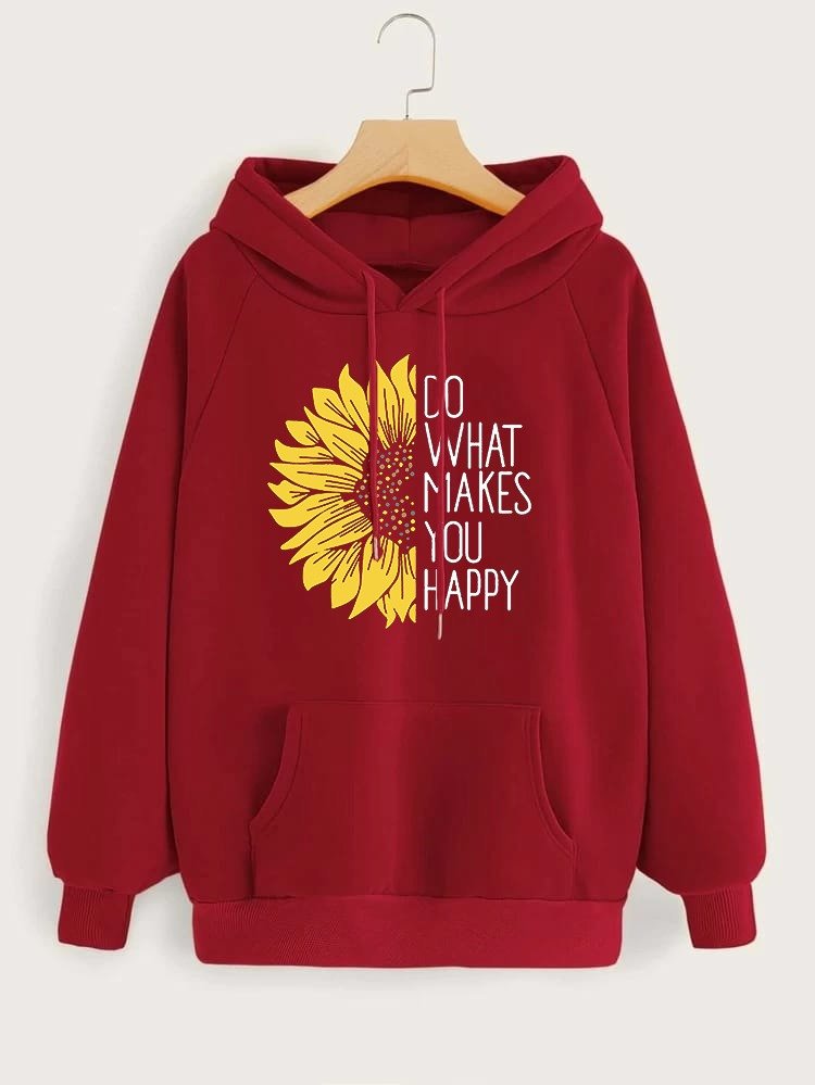 Do WHat Makes You Happy Printed Fleece Full Sleeves Pull Over Hoodie For Women - HB INDUSTRIES - Hoodies & Sweatshirts - 