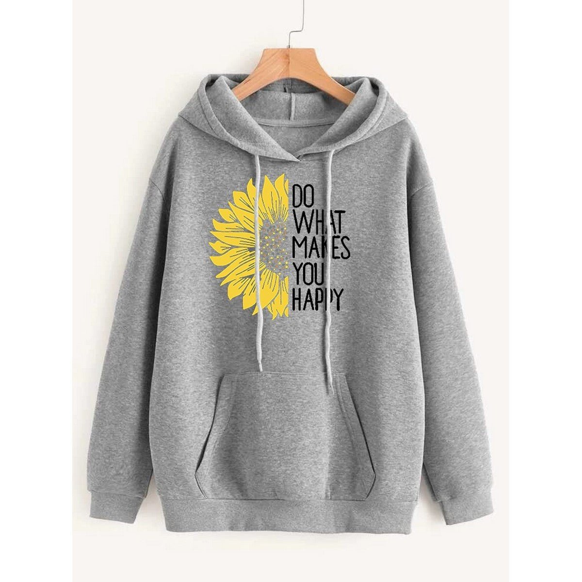 Do WHat Makes You Happy Printed Fleece Full Sleeves Pull Over Hoodie For Women - HB INDUSTRIES - Hoodies & Sweatshirts - 