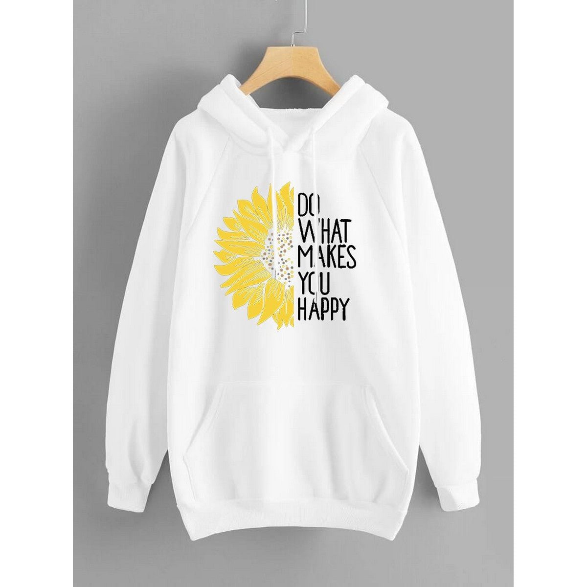 Do WHat Makes You Happy Printed Fleece Full Sleeves Pull Over Hoodie For Women - HB INDUSTRIES - Hoodies & Sweatshirts - 