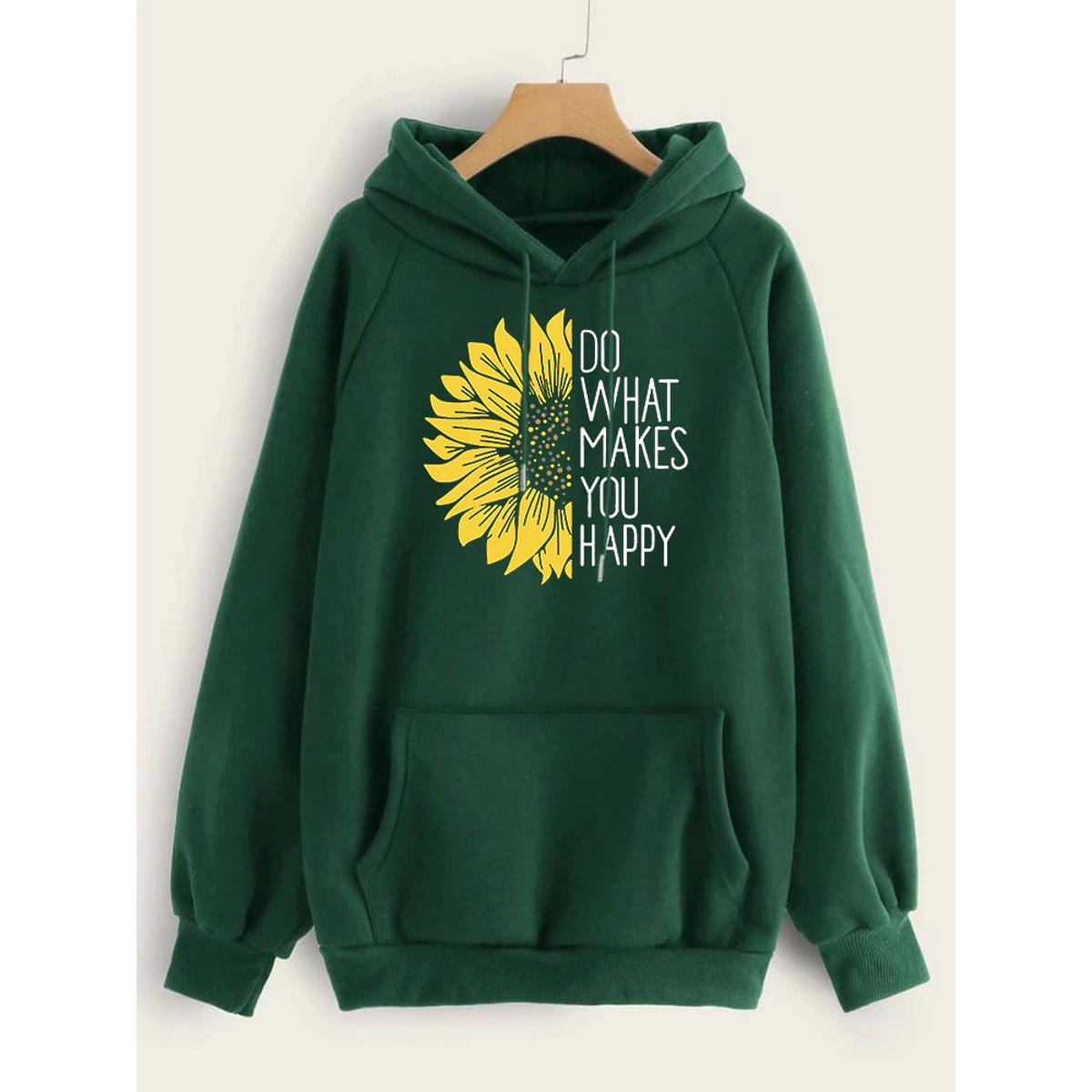 Do WHat Makes You Happy Printed Fleece Full Sleeves Pull Over Hoodie For Women - HB INDUSTRIES - Hoodies & Sweatshirts - 