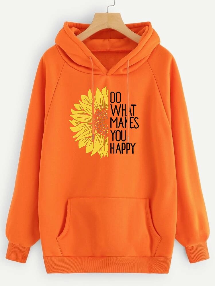 Do WHat Makes You Happy Printed Fleece Full Sleeves Pull Over Hoodie For Women - HB INDUSTRIES - Hoodies & Sweatshirts - 
