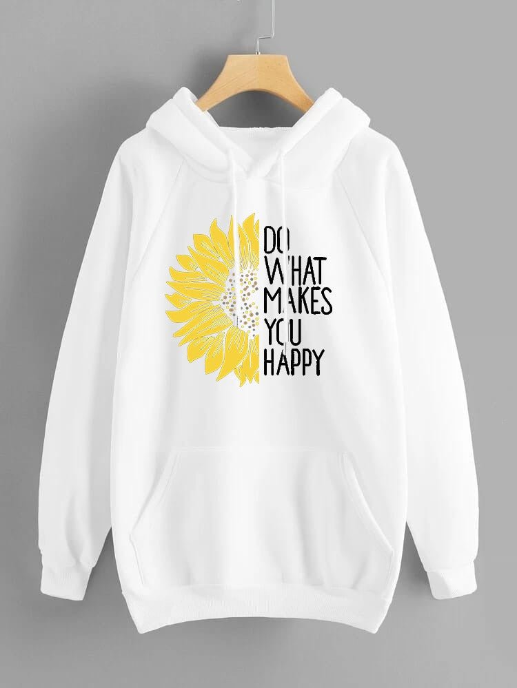 Do WHat Makes You Happy Printed Fleece Full Sleeves Pull Over Hoodie For Women - HB INDUSTRIES - Hoodies & Sweatshirts - 