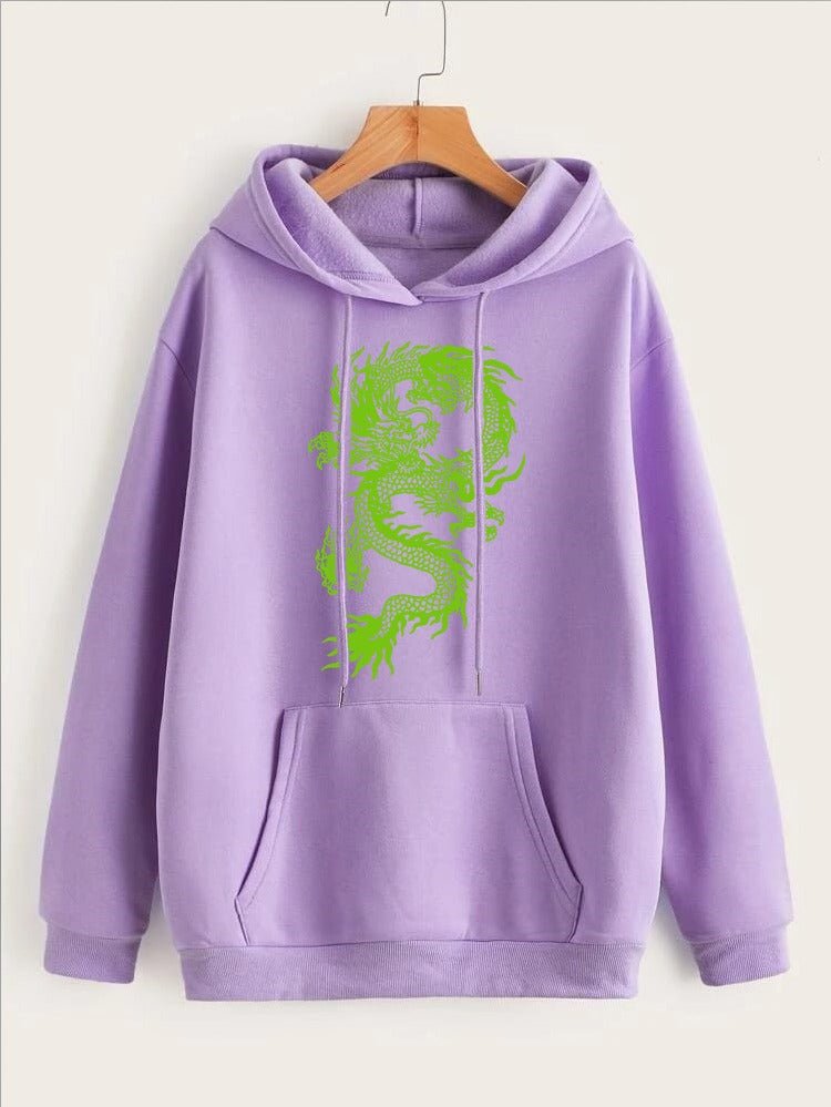 Dragon Printed Fleece Full Sleeves Pull Over Hoodie For Women - HB INDUSTRIES - Hoodies & Sweatshirts - 