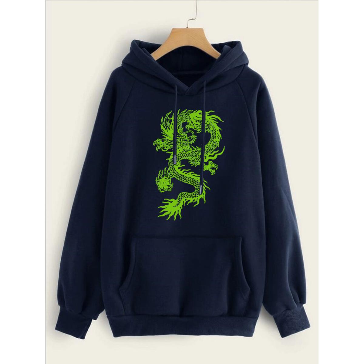 Dragon Printed Fleece Full Sleeves Pull Over Hoodie For Women - HB INDUSTRIES - Hoodies & Sweatshirts - 