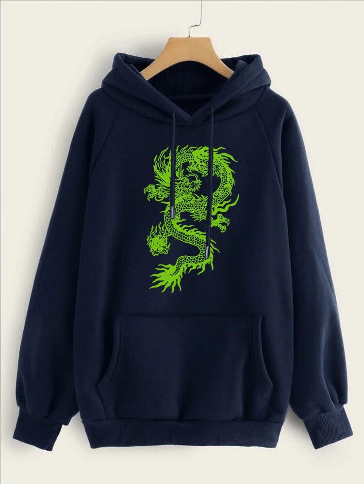 Dragon Printed Fleece Full Sleeves Pull Over Hoodie For Women - HB INDUSTRIES - Hoodies & Sweatshirts - 