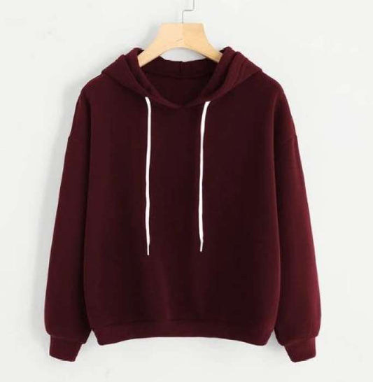 Drop Shoulder Basic Hoodies Burgundy Plain Tops 2018 Fall Womens Long Sleeve Drawstring Sweatshirts - HB INDUSTRIES - Hoodies & Sweatshirts - 