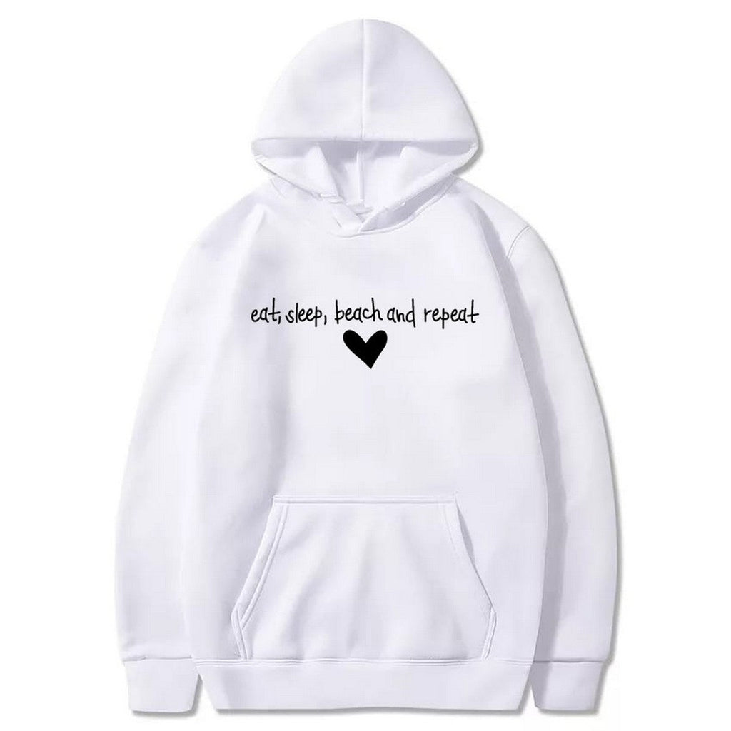 Eat Sleep Beach Repeat Fleece Full Sleeves Pull Over Hoodie For Women - HB INDUSTRIES - Hoodies & Sweatshirts - 