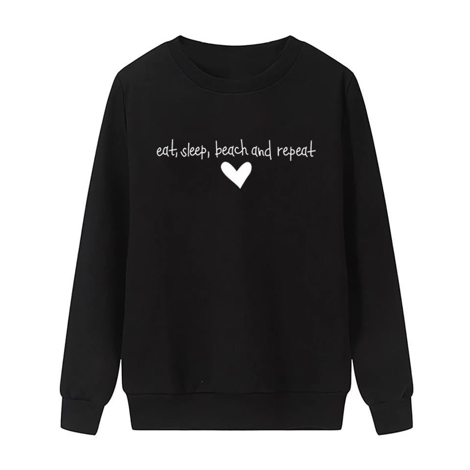 Eat Sleep Beach Repeat Printed Fleece Full Sleeves Pull Over Sweatshirt For Women - HB INDUSTRIES - Hoodies & Sweatshirts - 