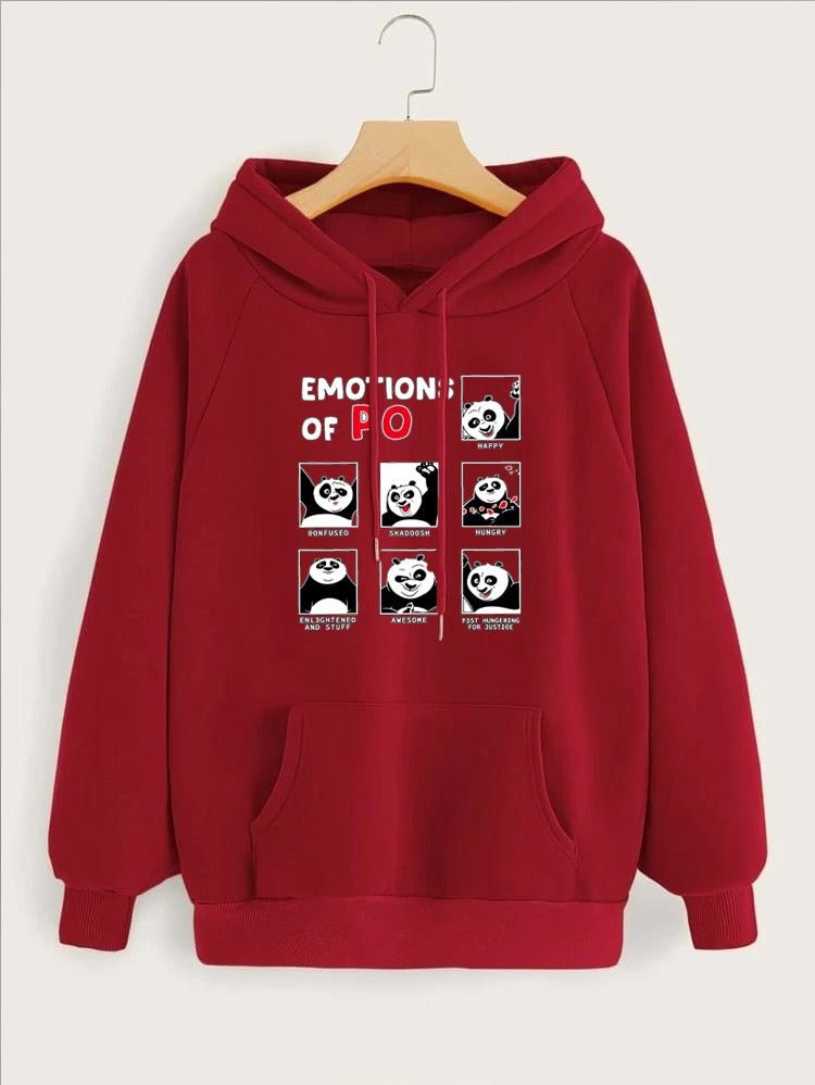 Emotions Of Panda Printed Fleece Full Sleeves Pull Over Hoodie For Women - HB INDUSTRIES - Hoodies & Sweatshirts - 