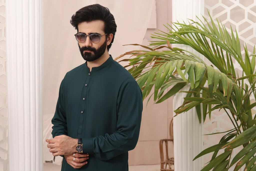 Enchanted Jade: Evergreen Shalwar Kameez for Men - HB INDUSTRIES - Shalwar Kameez - 