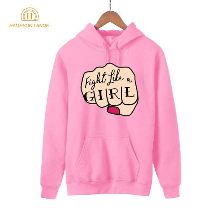 Fight Like A Girl Printed Fleece Full Sleeves Pull Over Hoodie For Women - HB INDUSTRIES - Hoodies & Sweatshirts - 