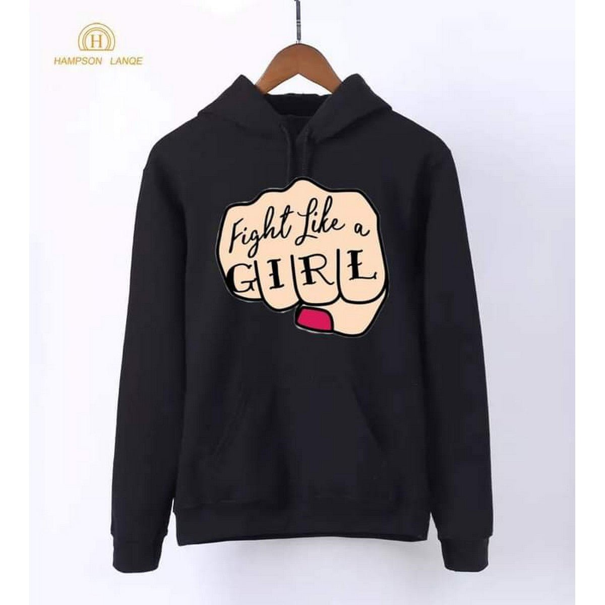 Fight Like A Girl Printed Fleece Full Sleeves Pull Over Hoodie For Women - HB INDUSTRIES - Hoodies & Sweatshirts - 