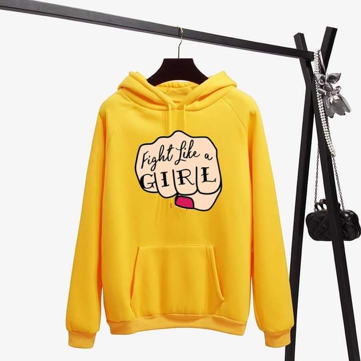 Fight Like A Girl Printed Fleece Full Sleeves Pull Over Hoodie For Women - HB INDUSTRIES - Hoodies & Sweatshirts - 