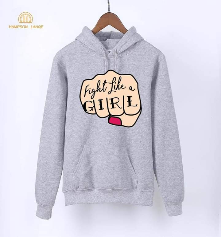 Fight Like A Girl Printed Fleece Full Sleeves Pull Over Hoodie For Women - HB INDUSTRIES - Hoodies & Sweatshirts - 