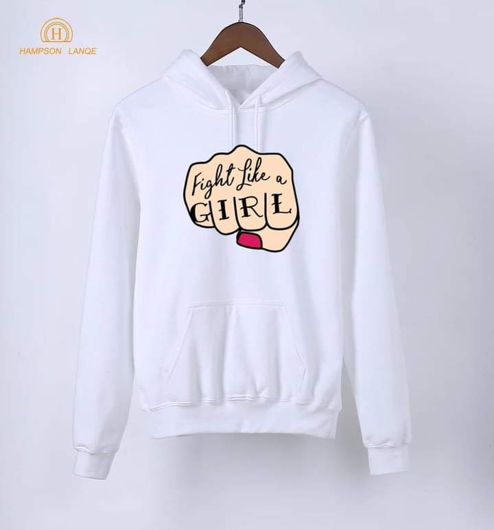 Fight Like A Girl Printed Fleece Full Sleeves Pull Over Hoodie For Women - HB INDUSTRIES - Hoodies & Sweatshirts - 