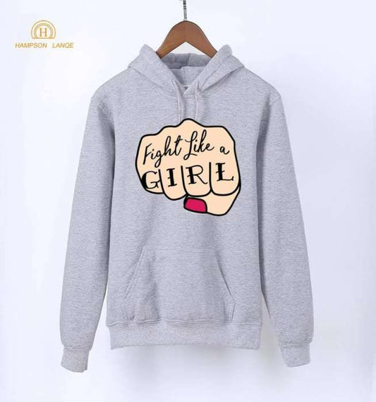 Fight Like A Printed Casual Fleece Hoodies Kangaroo Hoodie - HB INDUSTRIES - Hoodies & Sweatshirts - 